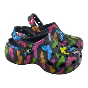 CROCS WOMEN'S CLASSIC PLATFORM CLOGS  BUTTERFLY Size 7